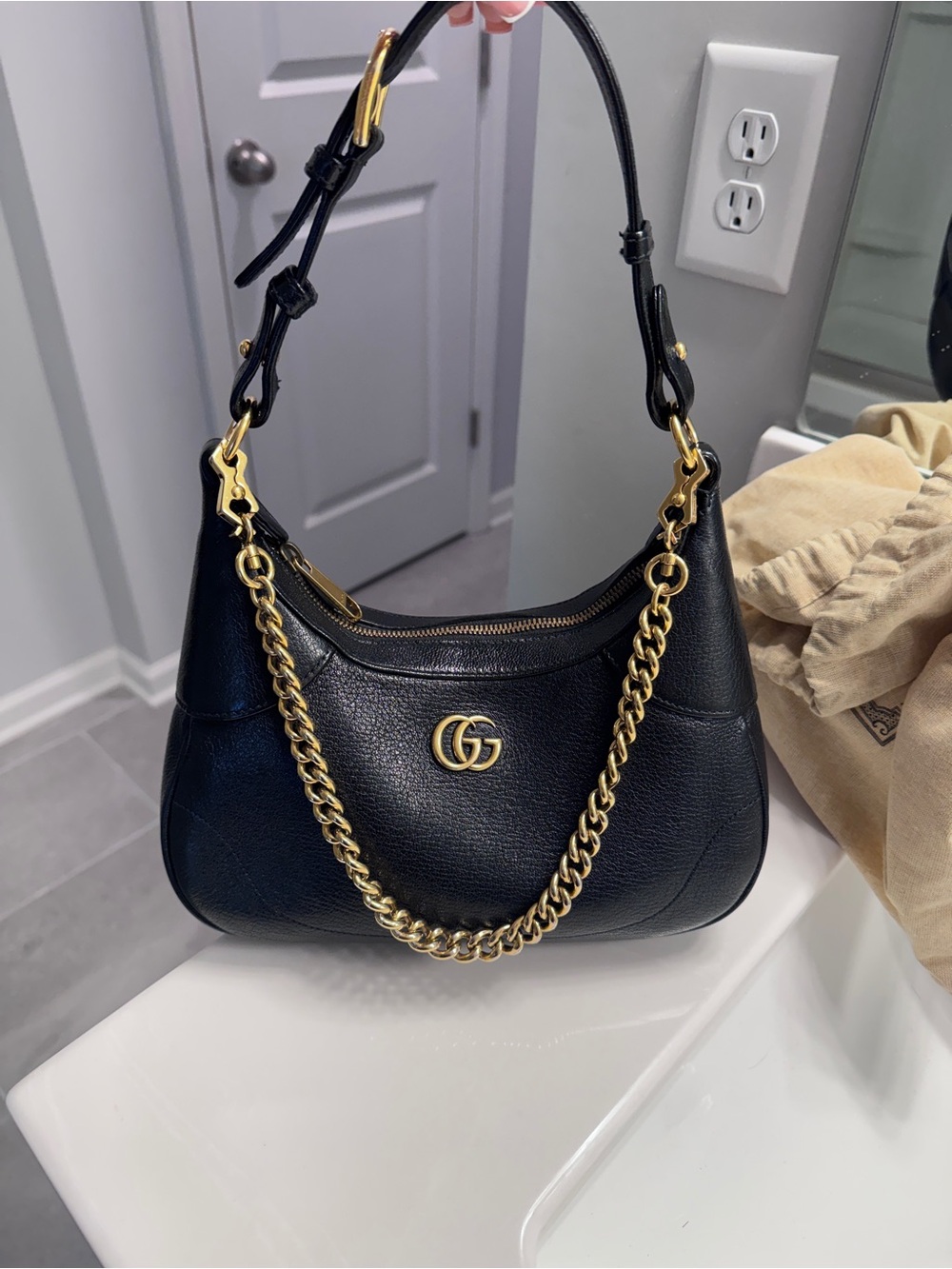 Gucci Black Goatskin Aphrodite Small Handbag